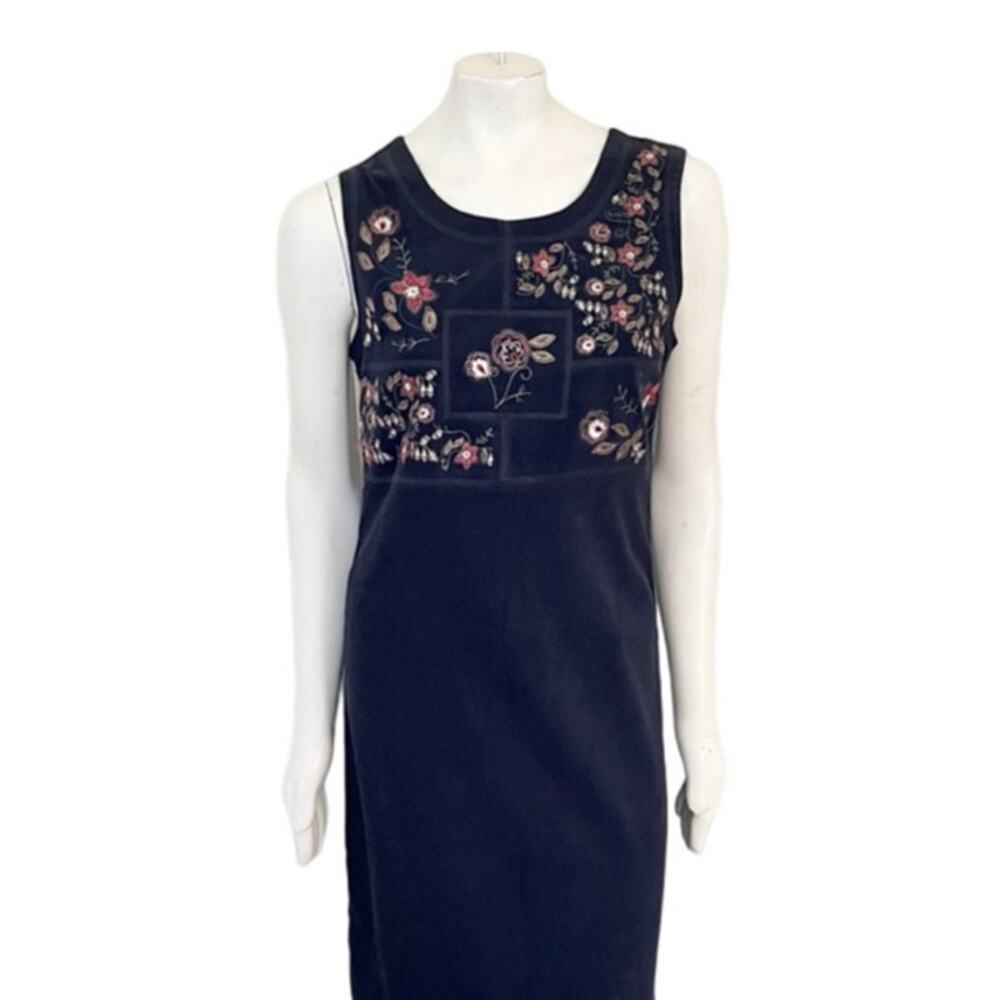 VTG WHITE STAG Floral Embroidered Sleeveless Maxi Dress in Black SZ S